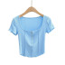 stitching reverse line design square neck knitted T-shirt  NSLD39421