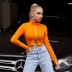stand-up collar solid color long-sleeved zipper top  NSXYA39511