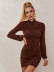 Long Sleeve Slim Pleated Solid Color Dress NSXYA39531