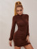 Long Sleeve Slim Pleated Solid Color Dress NSXYA39531