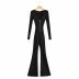 sexy front zipper V-neck knit micro-flap jumpsuit NSAC39579