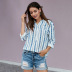 v-neck striped hedging ethnic style shirt  NSSI39731