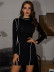 Reflective Strip Long Sleeve High Waist Dress NSXYA39795