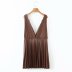 imitation leather V-neck foldover suspender pleated dress NSAM39838