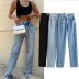 high waist split casual mopping jeans NSHS39912