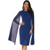 vestido azul con cuello redondo y cintura alta con manga murciélago NSSA39965