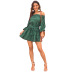 one-shoulder print polka dot lantern sleeve high waist short skirt NSSA40006