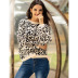leopard print round neck long-sleeved loose bottoming sweater NSSA40041