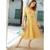 polka dot deep v mid-length high-waist lace-up short-sleeved dress  NSSA40045
