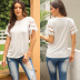 white casual round neck slim-fit short-sleeved lace t-shirt  NSSA40046