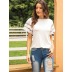 white casual round neck slim-fit short-sleeved lace t-shirt  NSSA40046
