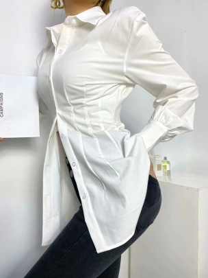 Retro Pleated Single-breasted Lapel Long-sleeved Shirt NSAC40303