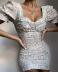 fashion print pleated slimming dress  NSYI40458
