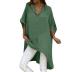 irregular cotton and linen V-neck dress NSYF47086
