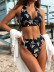 Floral printed frill trim bikini swimsuit set NSDA47133