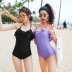 Black ruffled breasted one-piece swimsuit  NSHL47152