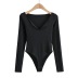 tight-fitting solid color long-sleeved one-piece bodysuit NSHS47165