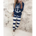 Anchor printed  hood sweater & striped print pants NSKX47344