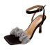 Rhinestone decor ankle strap heeled sandals NSHU48679