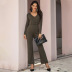 solid color long-sleeved high-waist jumpsuit  NSSA48713
