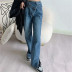 irregular waist diagonal button split jeans  NSAC48765