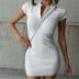 polo collar hollow knit short-sleeved dress NSAC48768