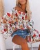 Flower print off shoulder chiffon shirt NSYMR48840