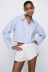 blue striped long-sleeve short shirt NSAM48882