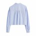 blue striped long-sleeve short shirt NSAM48882
