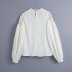 White round collar long sleeve mesh embroidery stitching blouse NSAM48900
