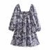 printed puff sleeve square neck dress  NSAM48905