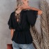 Lace trim  V-neck chiffon T-shirt NSYD48944