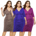 deep-V elastic folds large size solid color dress NSLM49057