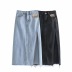 High waist side slit denim long skirt NSAC49481