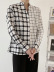 houndstooth print hit color stand-up collar shirt  NSAM49773