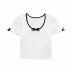 bowknot knitted U-neck short-sleeved T-shirt NSAC49946