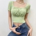 Sexy folds short-sleeved square neck tops NSHS49957