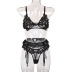 Leaf lace garter lingerie three-piece set NSWY49960
