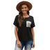 stitching sequined pocket short-sleeved t-shirt   NSSI50005