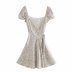 printed short-sleeved V-neck lace-up dress  NSAM50080