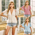 Solid Color Low Cut Neckline Flare Sleeve Chiffon Casual Blouse NSAL50137