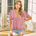 Solid Color Low Cut Neckline Flare Sleeve Chiffon Casual Blouse NSAL50137