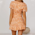 V-Neck Waist Print Short-Sleeved Dress NSJR50146