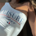 white letter printing one-shoulder sleeveless bodysuit NSXE50180