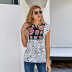 leopard print embroidery stitching short-sleeved shirt NSSI50261