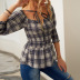 plaid lace-up pleated short-sleeved  top  NSSI50266