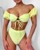 dot print off shoulder tie front bikini swimsuit set NSALS50296