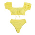 dot print off shoulder tie front bikini swimsuit set NSALS50296