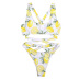 Conjunto de traje de baño de bikini con cintura cruzada y estampado de limón NSALS50298