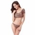 leopard print short-sleeved thong bikini swimsuit set NHLUT50631